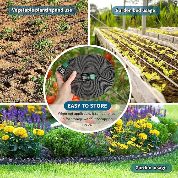 Flat Soaker Hose 25FT 2-Pack for Garden Beds, Drip Irrigation Hose for Efficient & Effective Watering – Soaker Hoses Lightweight & Easy to Install (25FT 2Pack)