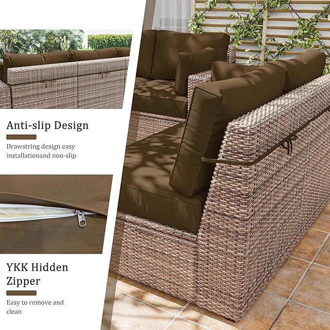 8p Outdoor Cushion Slipcovers Outdoor Patio Cushions Covers Replacement Waterproof with Zipper for 3-Seat Rattan Sofa Patio Furniture Cushion Covers, Covers Only