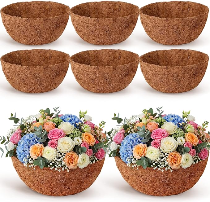 Gerrii 8 Pcs 18 Inch Coconut Liners for Hanging Baskets Coco Liners for Planters Natural Round Coconut Coco Planter Basket Coir Liner for Hanging Basket Flowers/Vegetables