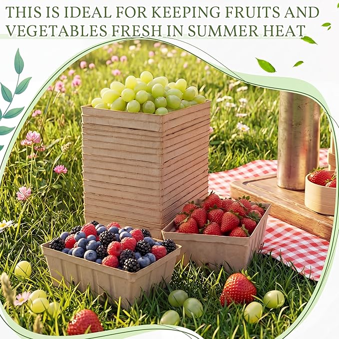 Reallnaive 20 Pack Natural Pulp Fiber Berry Baskets 3 Pint, Small Molded Produce Vented Basket for Strawberry, Blueberry, Raspberry, Vegetables, Farmers Market, Fruit Picking, Garden Harvest, Party