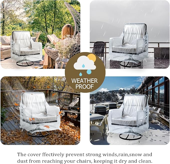 Outdoor Waterproof Swivel Lounge Chair Cover – Heavy-Duty Transparent PVC Protection (2-Pack, 30” W x 34” D x 38” H) for Pet Families Outdoor Furniture