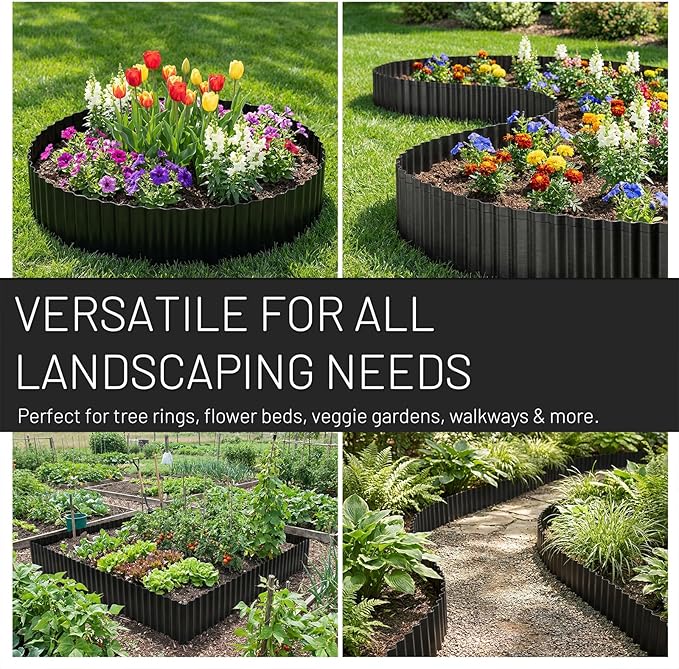 40FT x 8IN Flexible Corrugated Metal Garden Edging Roll, Rust Resistant Galvanized Steel Landscape Border, Flexible Lawn Edging for Flower Beds, Pathways & Outdoor Landscaping