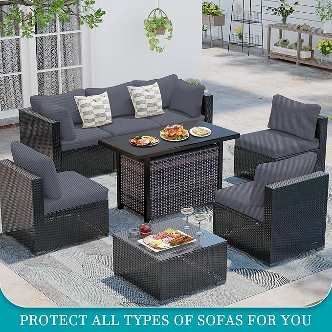 BIETYONE 14Pcs Stretch Patio Cushion Covers,Outdoor Couch Covers Replacement,Outdoor Couch & Sofa Slipcovers,for Patio Furniture Cushion Covers,Washable Reusable Furniture Protector (Grey,Cover Only)