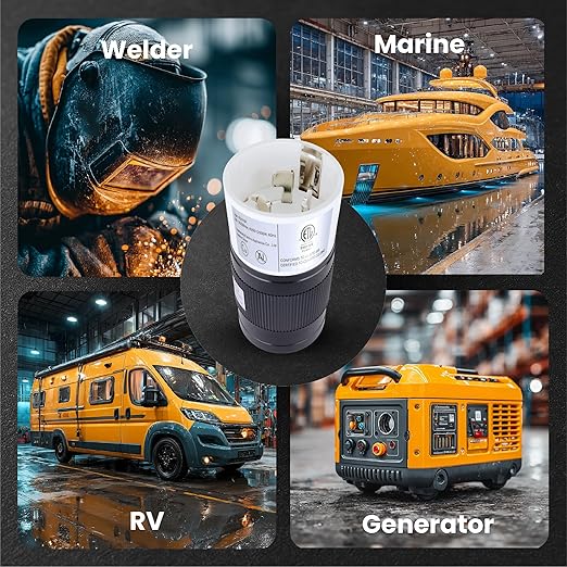 50A Twist Lock RV Plug - 50 Amp RV Extension, Generator Cord, RV Power Cord 50 Amp, 50 amp,125/250V CS6365, Twist Lock Adapter, High Voltage Generator - 12500 Watts 3 Pole 4 Wire