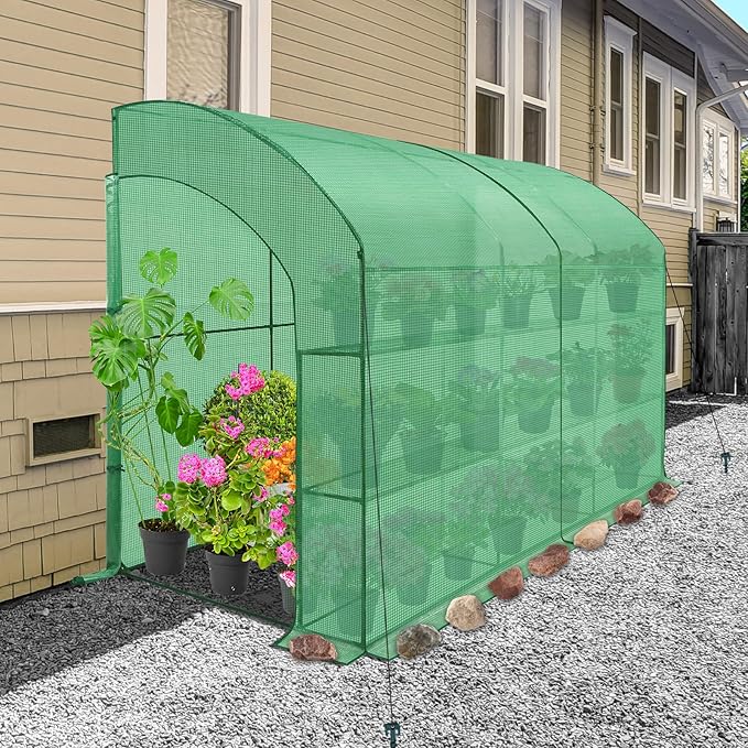 EAGLE PEAK 3 Tier Lean to Portable Greenhouse, Heavy-Duty Indoor & Outdoor Garden with Wire Shelves, 2 Roll-Up Zipper Doors, Easy Assembly, 120"x60"x84" Clear/Green PE Cover
