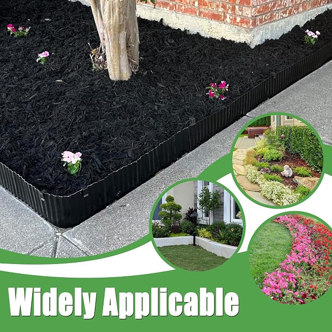 Quibbay Metal Corrugated Garden Edging, Landscape Edging for DIY Flower Beds, Flexible Bender Border for Lawn, Garden and Yard, Galvanized Garden Edging (Black, 6 Inch x 50FT)