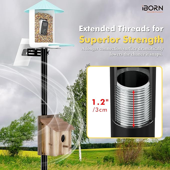 iBorn Camera Bird Feeder Pole 3in1 Compatible Bird Feeder Poles for Outdoors Heavy Duty,63inch Adjustable Height Bird House Pole Mount Kit Bracket Universal for Smart Feeder/Birdhouse