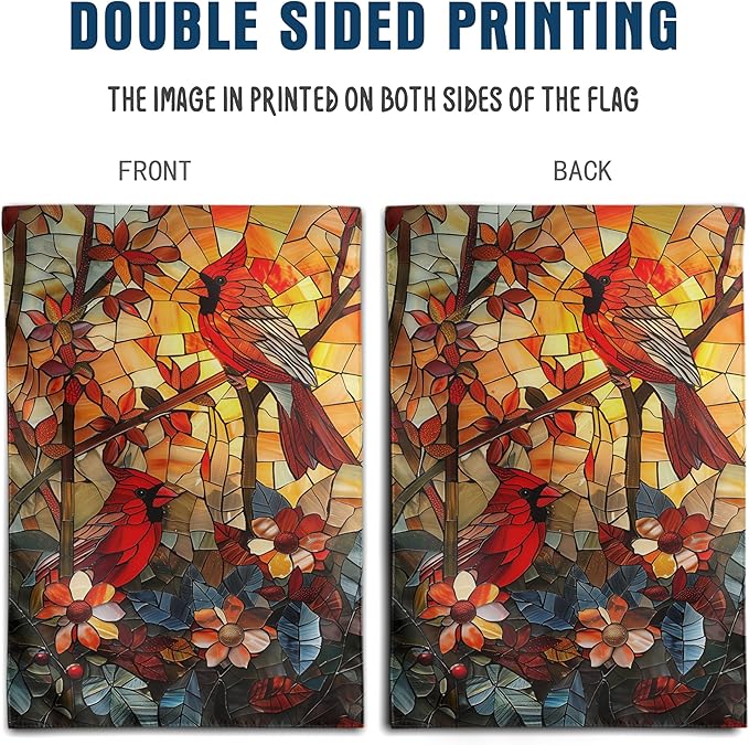 Stained Glass Cardinal Red Birds Garden Flag Spring Summer Yard Flag Fall Floral Decorative Yard Flags for Outside 28x40 Double Sided Large Seasonal Lawn Flags Rustic Outdoor Decor
