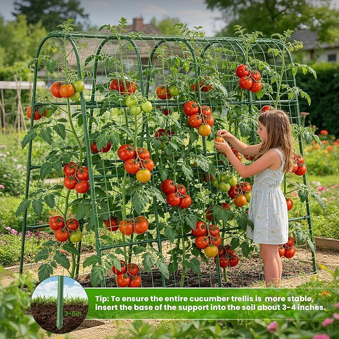 Cucumber Trellis for Raised Bed, U-Shape Garden Trellis for Climbing Plants Outdoor, Metal Arch Vegetables Trellis, Plant Support for Grape Vine Beans Squash Peas Flower