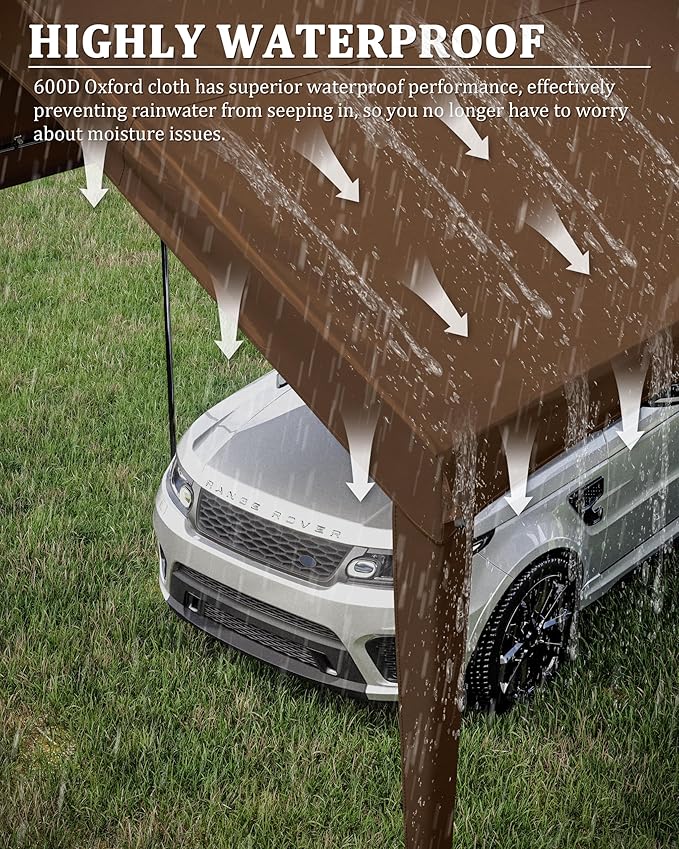 Carport Canopy Replacement Cover 12x20 Heavy Duty Outdoor Portable Car Canopy Oxford Waterproof UV & Tear Resistant Garage Canopy with Ball Bungees (Frame is Not Included)