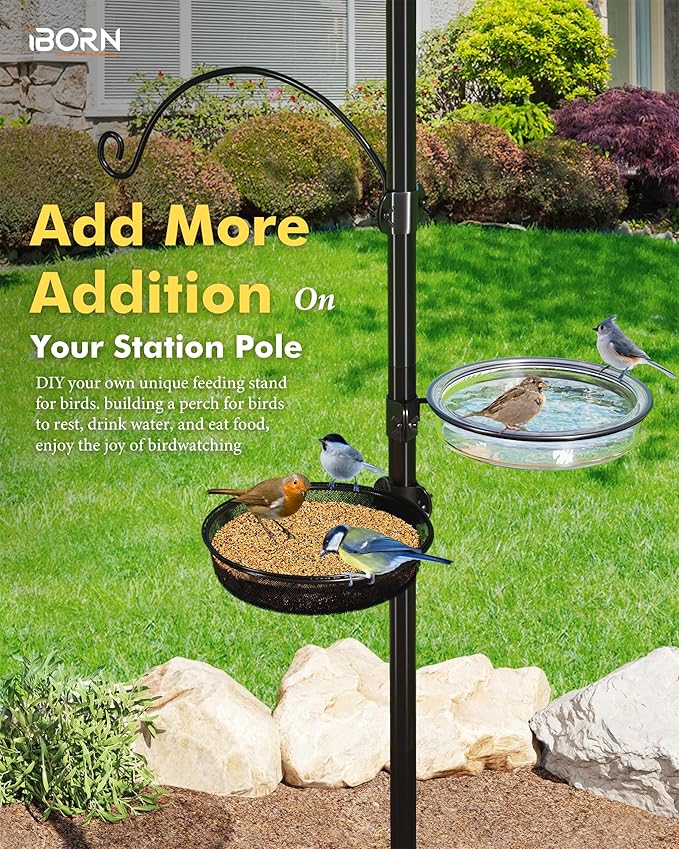 iBorn Bird Feeders Station Mesh Tray and Ring for 1” Pole Stand Station Outdoor Accessory for Humming Bird Feeders for Outside,Fit for 1 Inch Pole, Pack of 1 (Mesh & Water Tray, Pack of 2)