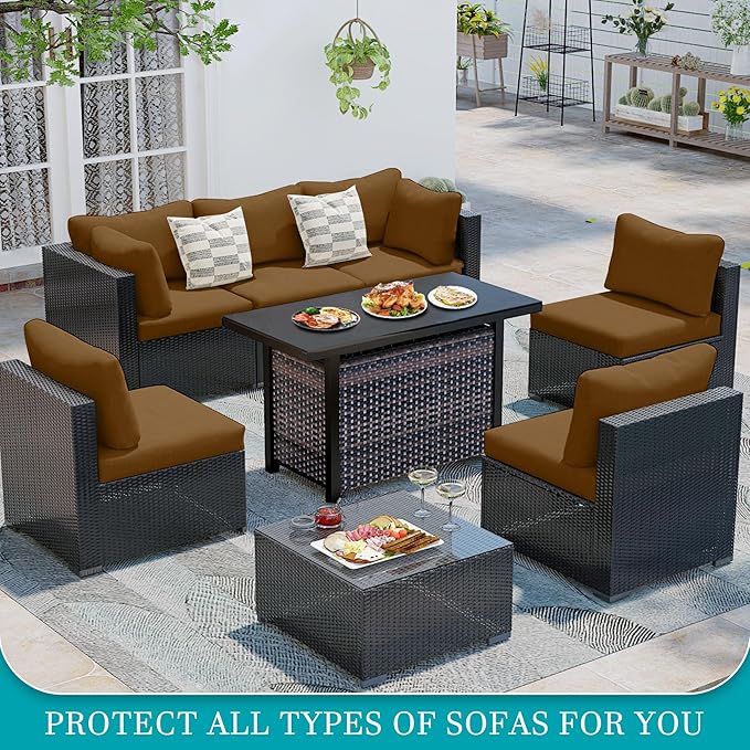 BIETYONE 12Pcs Stretch Patio Cushion Covers,Outdoor Couch Covers Replacement,Outdoor Couch & Sofa Slipcovers,for Patio Furniture Cushion Covers,Washable Reusable urniture Protector (Camel,Cover Only)