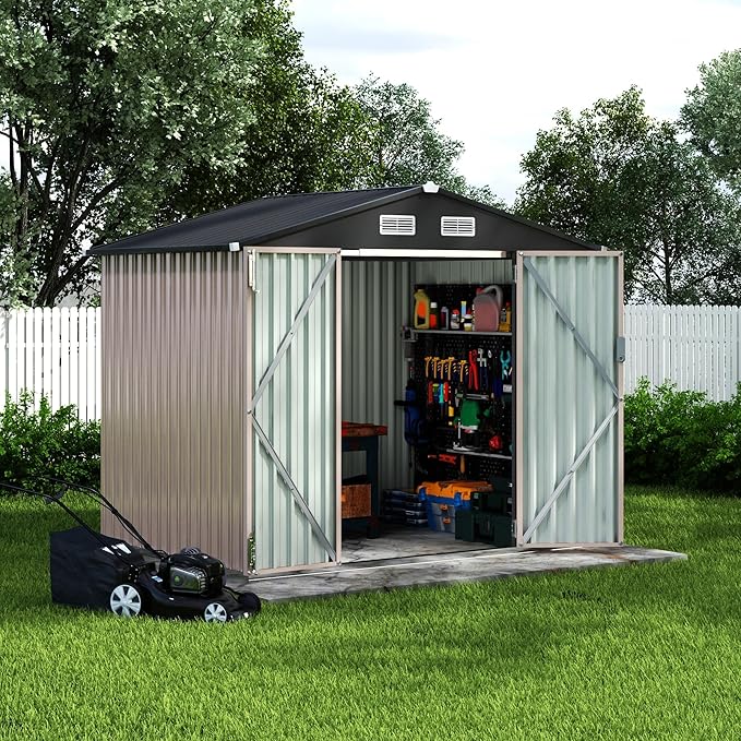Heavy-Duty 6x8 ft Metal Storage Shed with Air Vent & Lockable Door, Outdoor Storage Shed for Yard, Patio, Lawn, Rust-Resistant Utility Shed, Easy Assembly & All-Season Use
