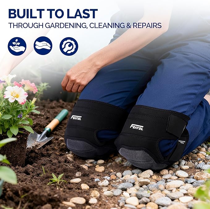 FEATOL Gardening Knee Pads for Women Men, Soft Foam Cushioning & Wear-Resistant Kneepads, Non-Slip Floor-Safe Protection for Flooring, Cleaning, Work