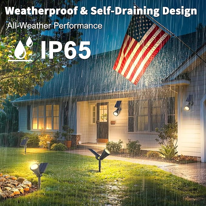 Solar Lights Outdoor Waterproof IP65,3000K Super Bright LED,2 Lighting Modes, Solar Powered Yard Garden Solar Spot Lights for Flag Landscape Auto On/Off-1 Pack