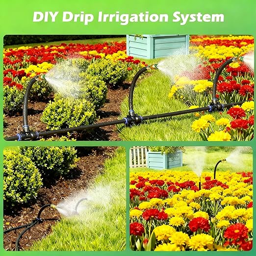 Drip Irrigation System，360° Bendable Drip Irrigation Kit Automatic Irrigation System for Garden, Adjustable Garden Watering Misting System for Greenhouse, Yard, Lawn, Plant(66FT)