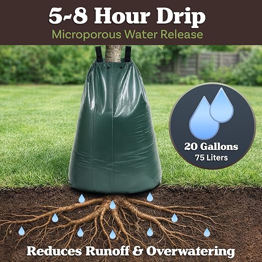 20 Gallon Tree Watering Bag - Heavy Duty PVC Auto Drip Irrigation for Newly Planted or Established Growth Deep Root Targeting - Tree Watering Bags Slow Release 20 Gallon by Pure Garden