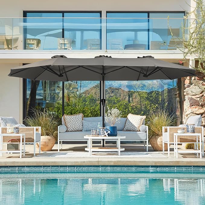 SUPERJARE 13FT Outdoor Umbrella for Patio, Double sided Pool Umbrellas with Fade Resistant Canopy, Large Table Umbrella for Deck, Market, Backyard - Dark Gray