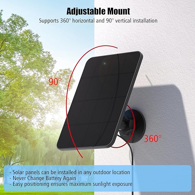 Solar Panel for Blink Camera, 4W Solar Panel Charger Compatible with New Blink Outdoor 2K+/4(4th Gen), USB-C Port, IP65 Waterproof Rubber Plug, 13.1ft Cable, Adjustable Mount(Camera Not Included)