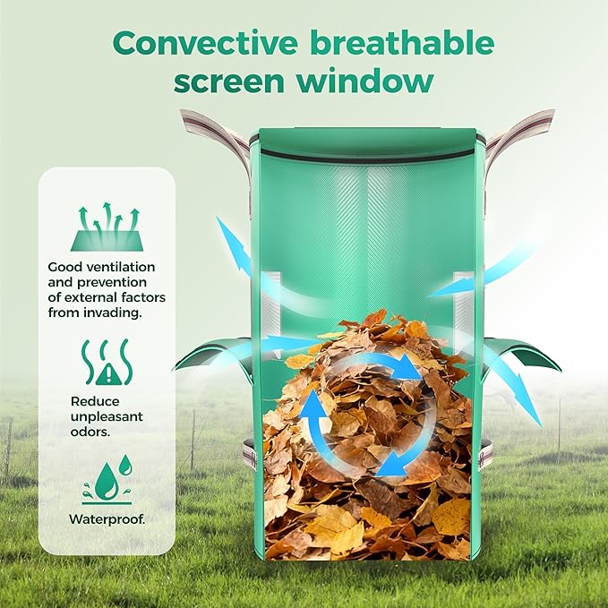 Reusable Garden Yard Waste Bag – 43 Gallon Breathable Thickened Reusable Lawn Bag, with 4 Handles for Easy Moving & Foldable Design, for Leaf & Miscellaneous Debris Collection(Green)