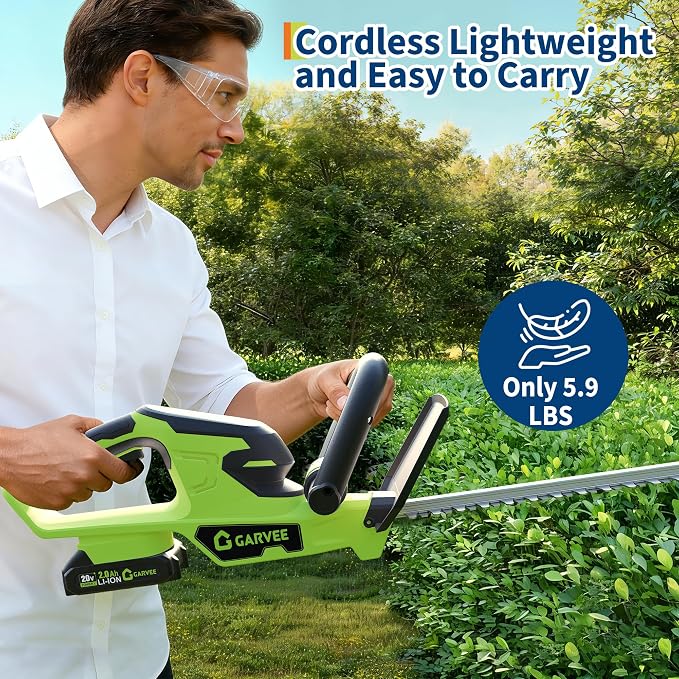 Hedge Trimmer Cordless, 22 Inch Electric Hedge Trimmer, 20V Bush Trimmers with 2 2.0Ah Batteries and Charger, Handheld Electric Trimmers, Lightweight and Easy to Use, for Garden, Horticulture, Lawns