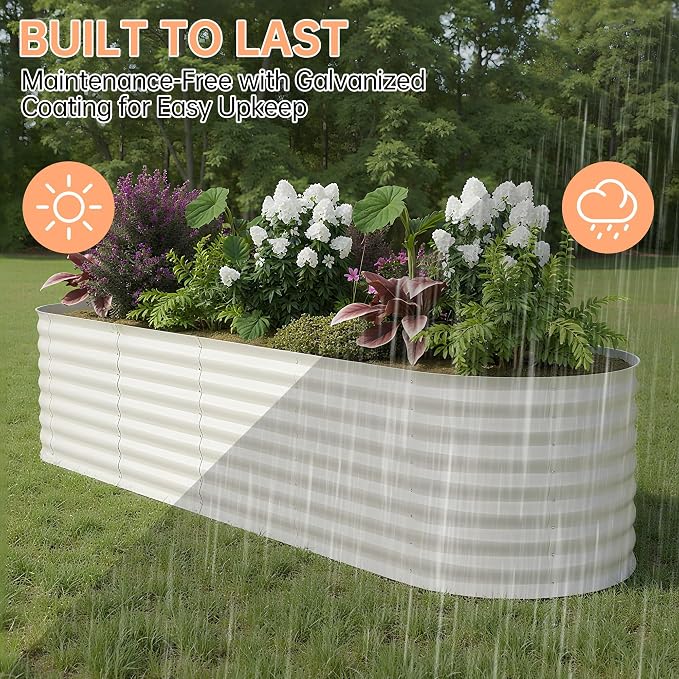 IDEALHOUSE 8x2x2 Ft Galvanized Metal Raised Garden Bed, 24-Inch Tall Outdoor Planter Box for Vegetables, Flowers & Herbs, Rust-Resistant Garden Beds for Backyard, Patio or Balcony, Beige