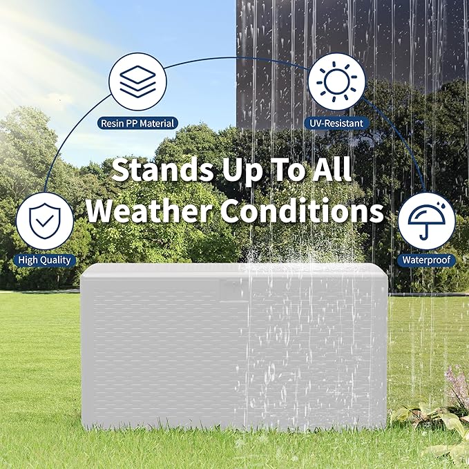 99 Gallon Waterproof Resin Outdoor Deck Box - Lockable Outdoor Storage Box As an Extra Seat - 500 Lbs Capacity Storage Container for Patio and Pool
