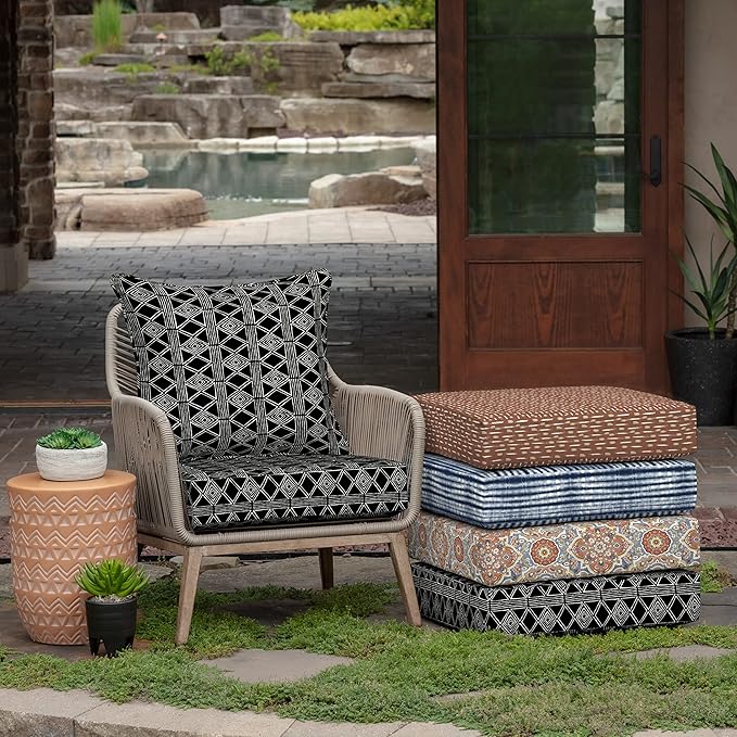 Arden Outdoor Deep Seat Cushion Set (2-Pack), 24 in x 24 in, Weather-Proof, Rain-Proof, Fade Resistant Patio Cushion for Chair, Sofa, and Couch Black Global Stripe
