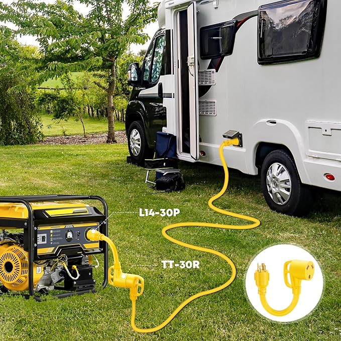 Kohree 4 Prong 30 Amp to 30 Amp Generator to RV Adapter, NEMA L14-30P Twist Lock Male to NEMA TT-30R Female, STW 10 AWG 12", Power Adapter Cord for Generator to RV Camper Trailer