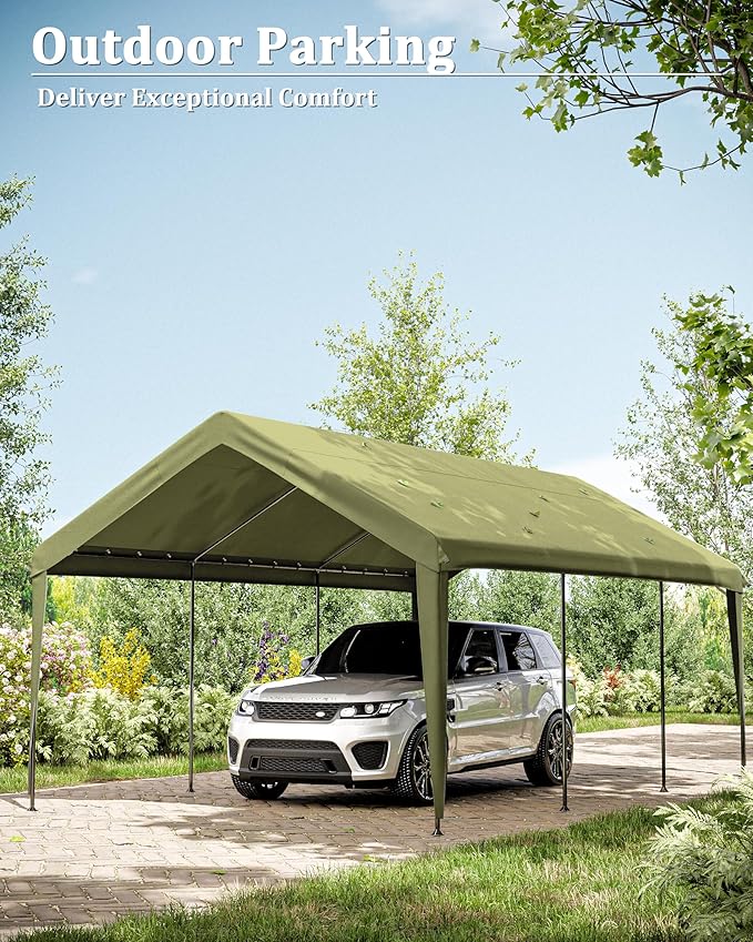 Carport Canopy Replacement Cover 12x20 Heavy Duty Outdoor Portable Car Canopy Oxford Waterproof UV & Tear Resistant Garage Canopy with Ball Bungees (Frame is Not Included)