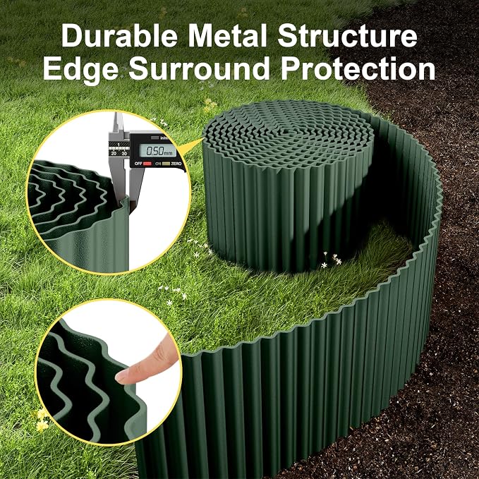 Land Guard Corrugated Metal Garden Edging, 6"×100Ft Steel Landscape Edging, Corrugated Metal Yard Edging Borders, Steel Edging for Landscaping, Garden Fence, Lawn, Flower Bed (Olive-Green)