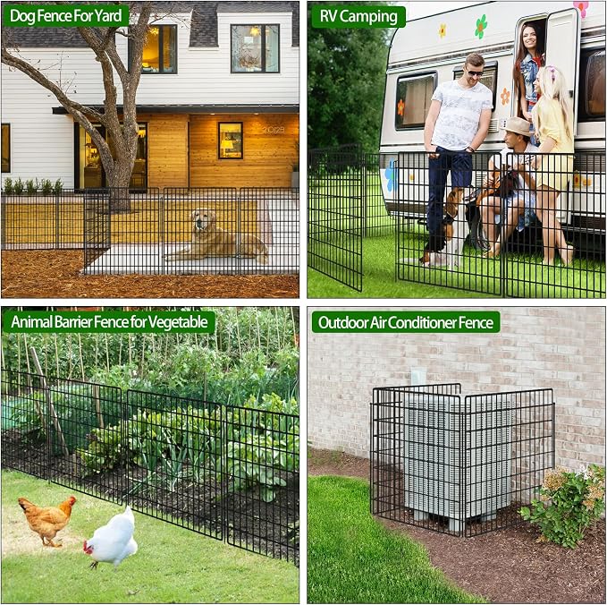 5 Panels Garden Fencing Animal Barrier with Lock, 33 in(H) X 12 ft(L) Dog Fence Outdoor for Yard Rustproof No Dig Decorative Tall Garden Fence Metal Wire Panel Border Rabbit Ground Stakes Fencing