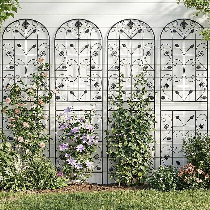 Trellis for Climbing Plants Outdoor, （4 Pack 70.8x19.6-inch）, Generic Metal Garden Trellis, Rustproof, Easy Assembly,（Black）