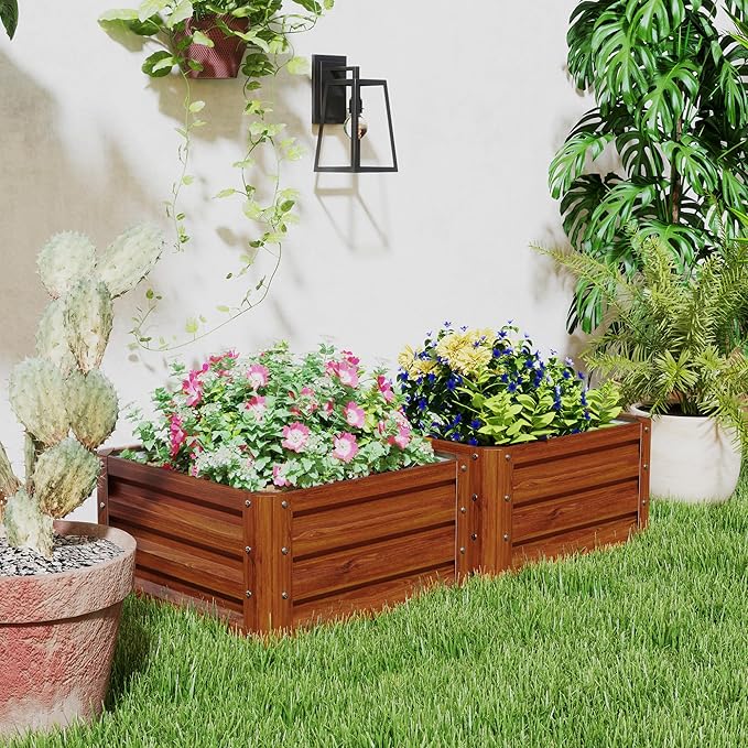 Outsunny 2 Piece Galvanized Raised Garden Bed, 2' x 2' x 1' Metal Planter Box for Growing Vegetables, Flowers, Herbs, Succulents, Brown