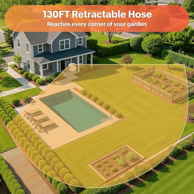 Ayleid Retractable Garden Hose Reel,1/2 in x 130 ft Wall Mounted Hose Reel, with 9- Function Sprayer Nozzle, Any Length Lock/Slow Return System/Wall Mounted/180°Swivel Bracket (Black)