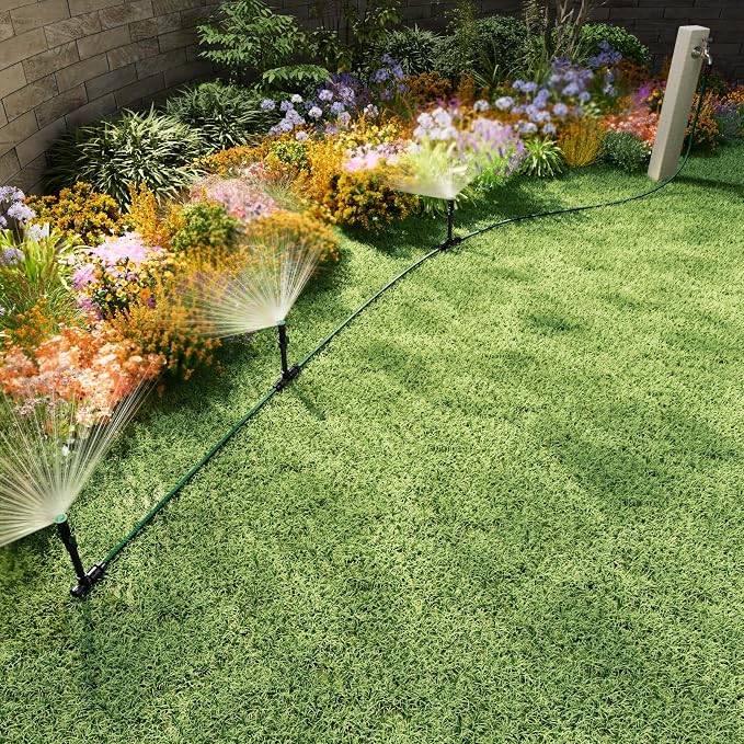 Flexible Sprinkler System, Above Ground DIY Irrigation Kit | Multi-Adjustable Lawn Sprinkler Set, Ideal for Plant and Flower Bed Watering (Garden Hose Not Included)