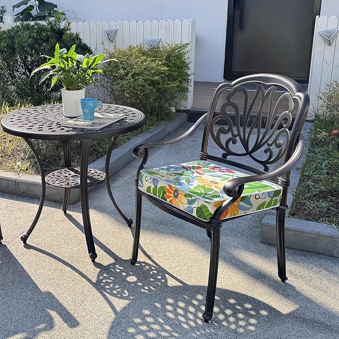 Patio Chair Cushions 19x19 Inch, Water Repellent Outdoor Seat Cushions with Adjustable Straps, Fade Resistant Replacement Cushions for Garden Deck Sofa Couch, Set of 2, Flower Bird