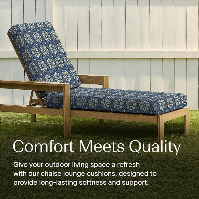 Honeycomb Outdoor Chaise Lounge Cushion for Patio Furniture, Water & Fade Resistant, Removable Cover, 21.5 x 70, Heritage Medina Medallion