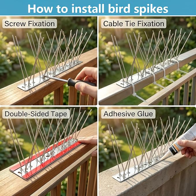 Bird Spikes 24.6FT Install,304 Stainless Steel Bird Deterrents Spikes for Outside to Keep Birds Away Bird Scare Devices Outdoor,30Pcs