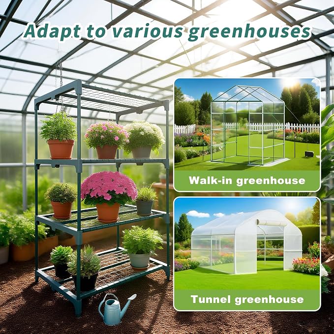 2 Pack Plant Stand Indoor Plant Shelf Outdoor,4 Tier Metal Greenhouse Shelves for Multiple Plant Pot Holder, Waterproof Greenhouse Shelving for Living Room Patio Home Decor for Gardening