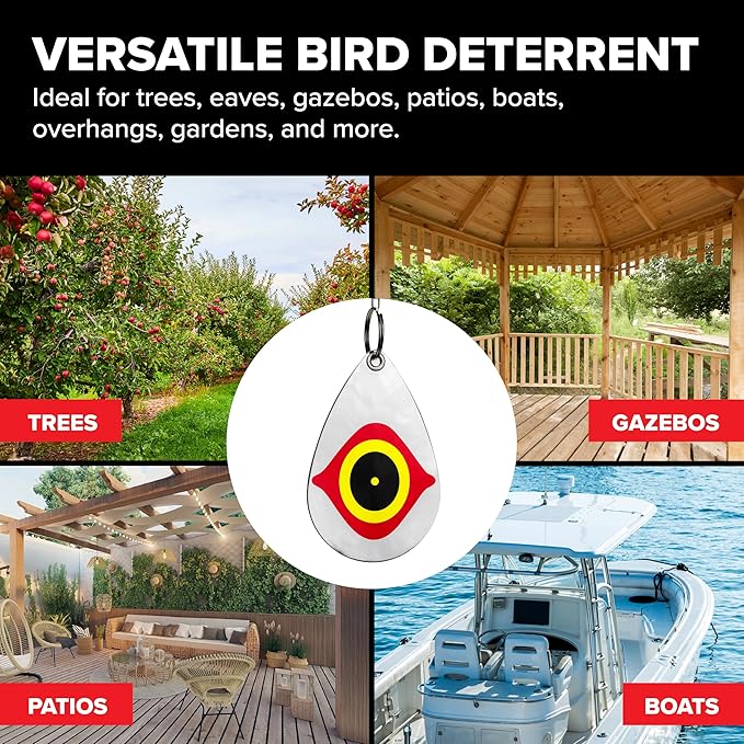 Bird B Gone - Reflective Eye Bird Diverters (10 x 5 Packs) - Foil Deterrent Mimics Predator Eyes - Scares Birds Away - for Trees, Patios, Gazebos, Boats, Etc - Durable Outdoor Plastic - 360° Rotation