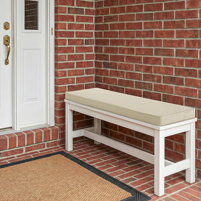 Outdoor Bench Cushion, Water-Resistant & Fade-Resistant, Porch Swing Cushions with Ties, Patio Furniture Seat Pads for Entryway Loveseat Settee, Removable Cover Non-Slip Bottom, 36 x 14 Inch, Beige