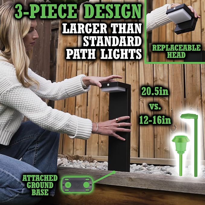 20.5" Solar Pathway Lights - Walkway Solar Lights for Outside - PIR Sensor & Two Lighting Modes - Rechargeable Battery Lasts Up to 55 Hours - 3000K - IP44 Weather Resistant - 4 Pack