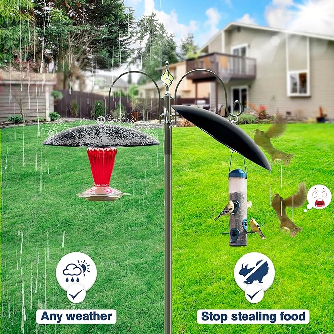13" Bird Feeder Rain Guard, Hummingbird Feeders Shade Dome Cover, Hanging Baffle for Bird Feeder Pole,Smart Birds Feeder Umbrella (Black), 1 Pack