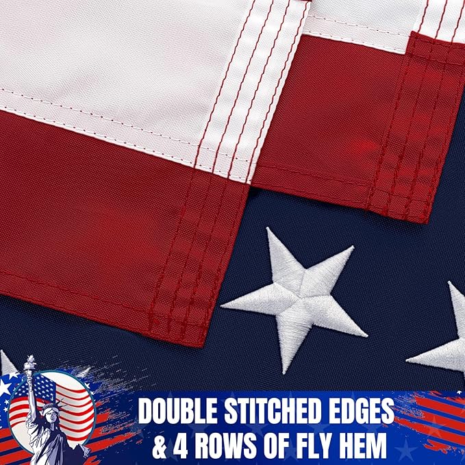 American Flag 5x8Ft for Outside, Long Lasting, Heavy Duty Nylon, Fade Resistant, High Wind US Outdoor Flags with Embroidered Stars, Sewn Stripes, Brass Grommets