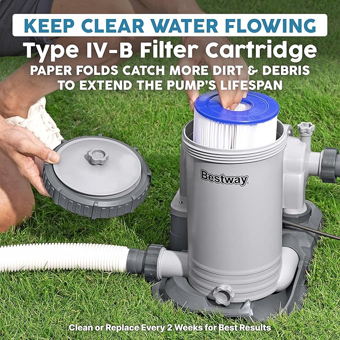 Bestway 2,500 GPH Filter Pump for Above Ground Swimming Pool with Type IV-B Cartridge, Adapter Accessories and Timer