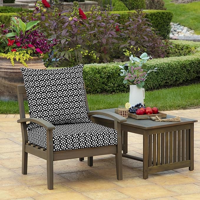 Arden Outdoor Deep Seat Cushion Set (4-Pack), 24 in x 24 in, Weather-Proof, Rain-Proof, Fade Resistant Patio Cushion for Chair, Sofa, and Couch Black Demi Tile