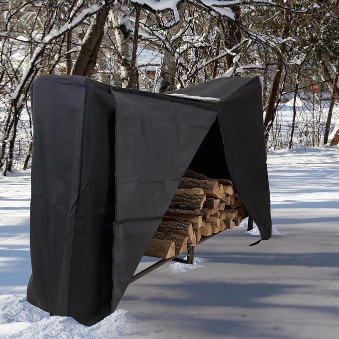 Sunnydaze 6-Foot Firewood Log Rack Cover - Heavy-Duty Weather-Resistant PVC Construction - Black