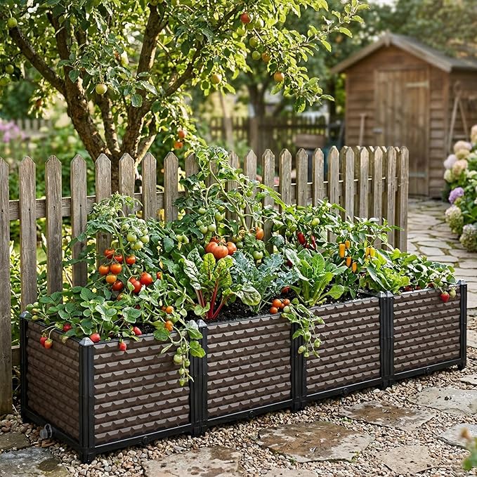 Large Planters for Outdoor Plants 14" Tall Planter Box, Raised Beds for Gardening Self Watering, Elevated Planter Box with Legs, Rectangular Garden Planters for Outdoor Plants Flowers, 62.9"L x 15.7"W