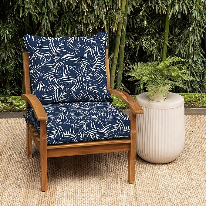 Arden earthFIBER Outdoor Foam Deep Seat Cushion Set, 24x24, Premium High-Density Foam, Never Flattens, Weather-Proof for Patio Chair Sofa Couch, Navy Blue King Palm